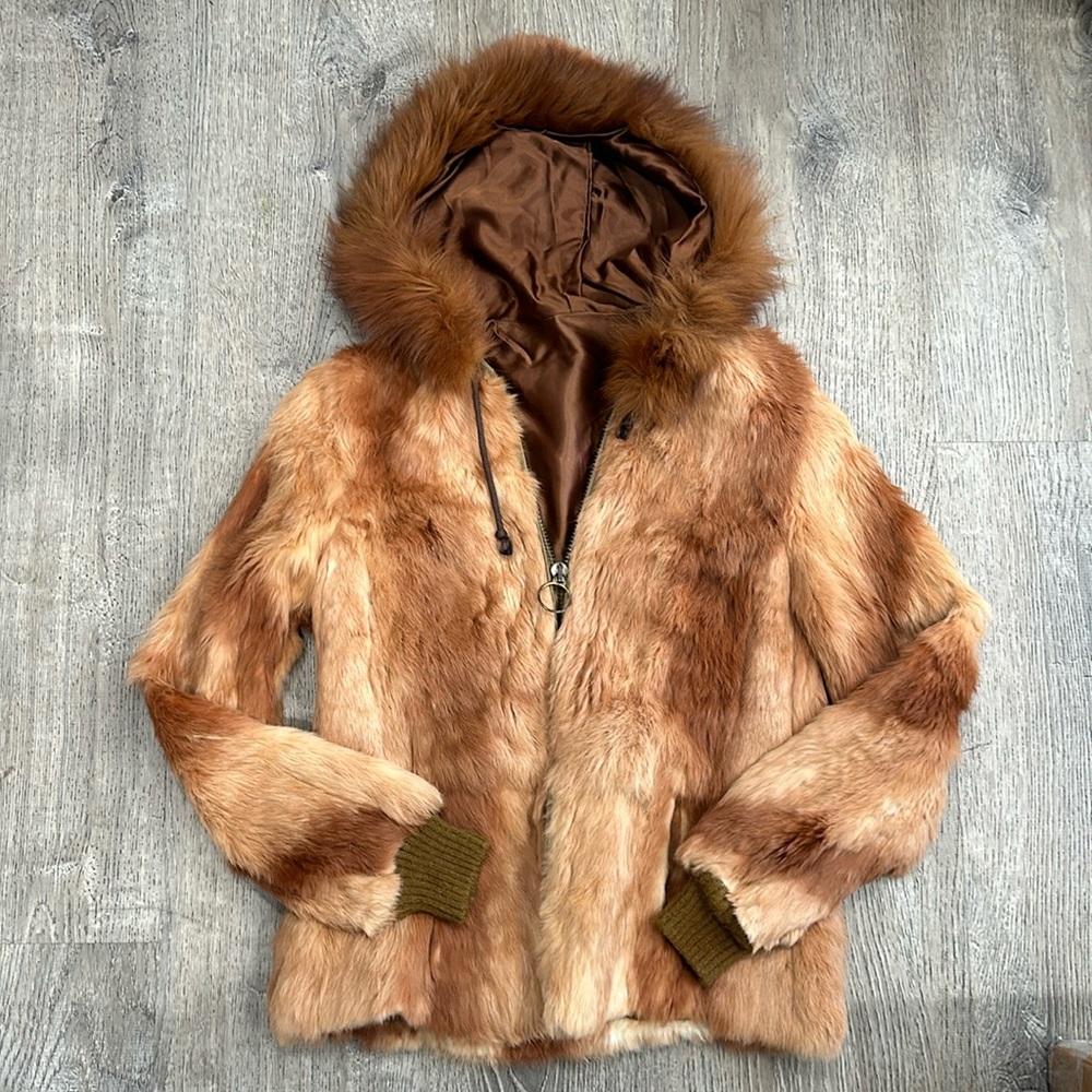 Vintage Faux Fur Orange Hooded Jacket